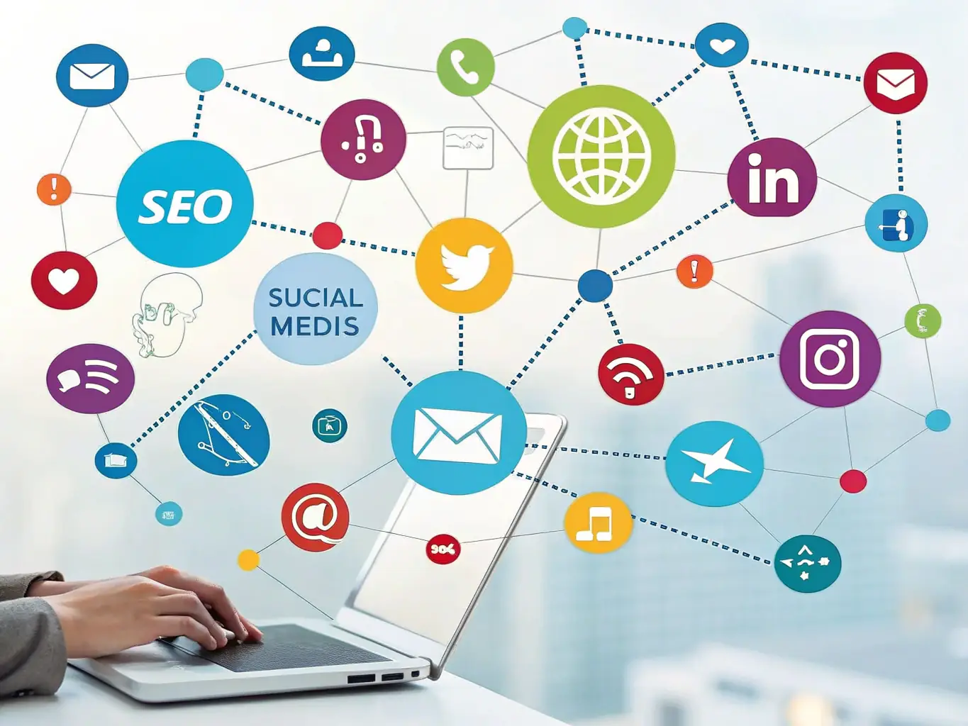A visually compelling image depicting interconnected digital marketing channels, such as Google Ads, email marketing, and social media, seamlessly flowing together. The image should convey a sense of integration and synergy.