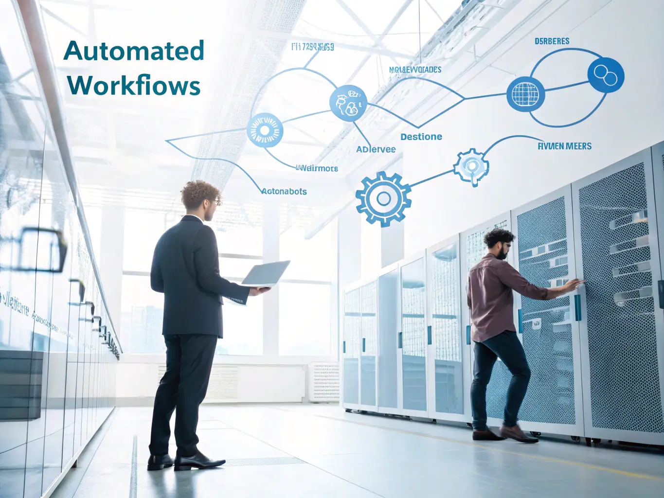 An image illustrating automated workflows and processes within a digital marketing system. The image should convey the idea of efficiency and streamlined operations.